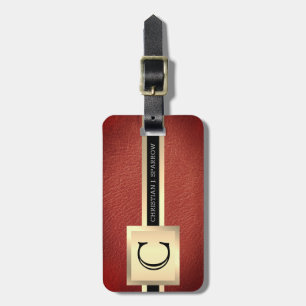 Etiqueta Para Maletas Monogramación Metalizado de cuero rojo y oro ejecu