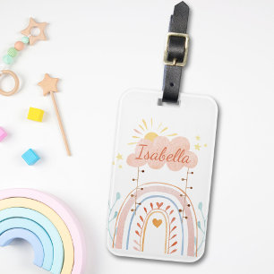 Etiqueta Para Maletas Monogramada acuarela Cute niños arcoiris