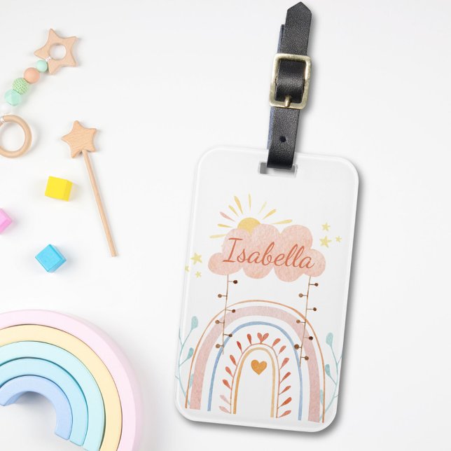 Etiqueta Para Maletas Monogramada acuarela Cute niños arcoiris (In situ)