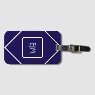 Etiqueta Para Maletas Monogramado de azul geométrico y blanco de moda