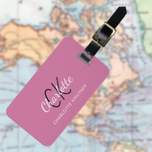 Etiqueta Para Maletas Monogramado de blanco rosado seco
