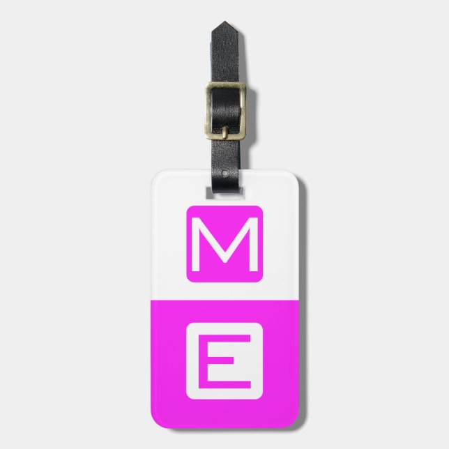 Etiqueta Para Maletas Monogramado de cabeza de bloqueo rosa (Frente Vertical)