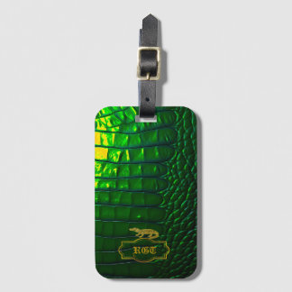 Etiqueta Para Maletas Monogramado de cocodrilo verde de imitación verde 