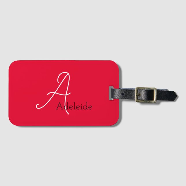 Etiqueta Para Maletas Monogramado de Cute Fun Moderno Girly Red (Anverso horizontal)