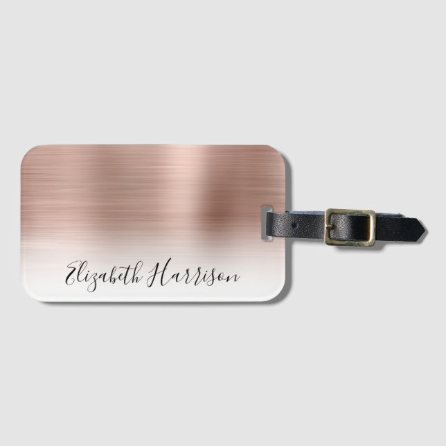 Etiqueta Para Maletas Monogramado de oro Rosa (Anverso horizontal)