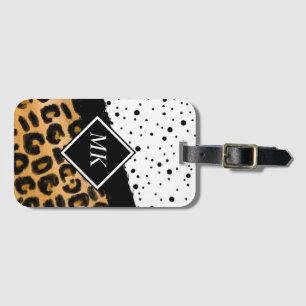 Etiqueta Para Maletas Monogramado de puntos de polka blanco y negro y le