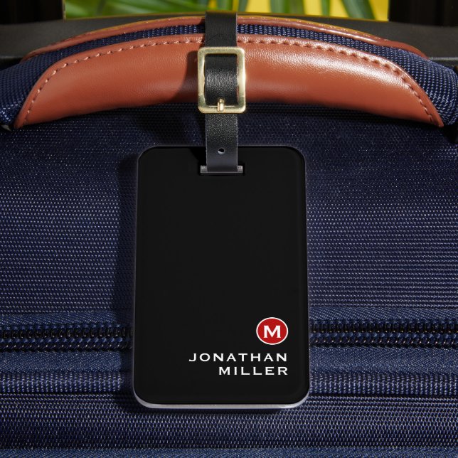 Etiqueta Para Maletas Monogramado del Clásico Rojo Mínimo (Anverso In situ 2)