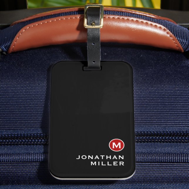 Etiqueta Para Maletas Monogramado del Clásico Rojo Mínimo (Anverso In situ 2)