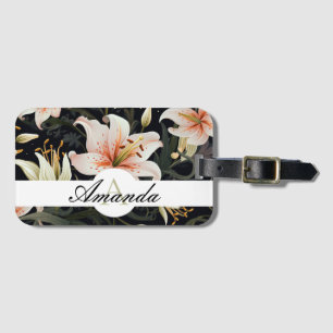 Etiqueta Para Maletas Monogramado del patrón de lirio blanco y rosado de