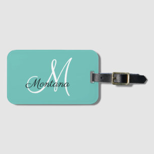 Etiqueta Para Maletas Monogramado Girly Elegly Viaje Simple Verde azulad