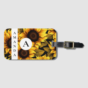 Etiqueta Para Maletas Monogramado nombre de girasol enorme amarillo vect