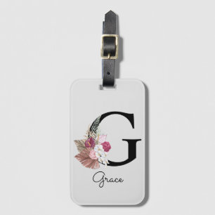 Etiqueta Para Maletas Monogramado Pink Floral Inicial G