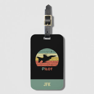Etiqueta Para Maletas Monogramado, Retro Sunset Airplane, Aviación