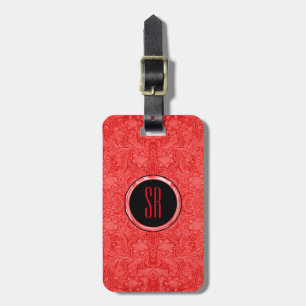 Etiqueta Para Maletas Monogramado Rojo Faux Ante Cuero