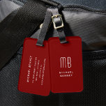 Etiqueta Para Maletas Monogramado rojo moderno<br><div class="desc">Etiqueta moderna de equipaje monogramado rojo.</div>