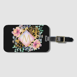 Etiqueta Para Maletas Monogramado rosa rosado de bonito Girly Leopard Pr