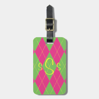 Etiqueta Para Maletas Monogramado rosa y verde arglo