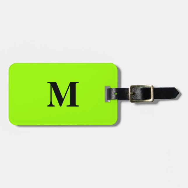 Etiqueta Para Maletas Monogramas de color verde limón fluorescente nombr (Frente Horizontal)