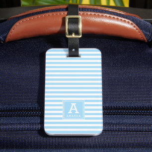 Etiqueta Para Maletas Monogramas de rayas azules suaves lindas