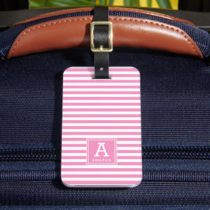 Etiqueta Para Maletas Monogramas de rayas rosa de niña linda