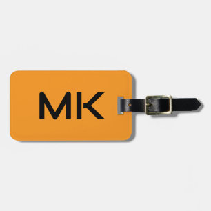 Etiqueta Para Maletas Monogramas Naranja Iniciales Negras Nombre Favor d