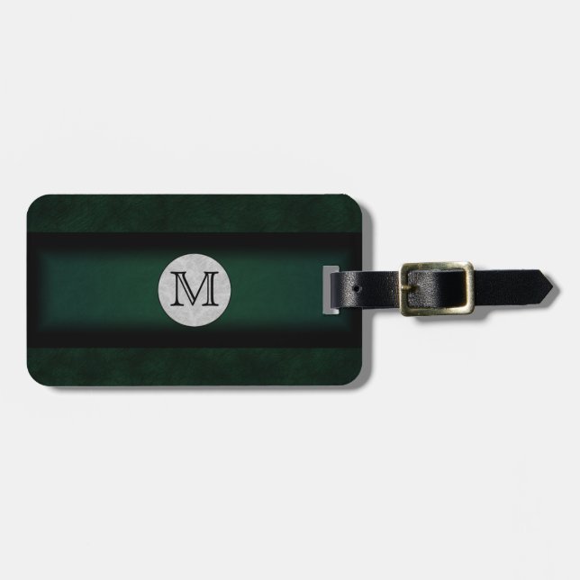 Etiqueta Para Maletas Monogramed de cuero verde (Frente Horizontal)