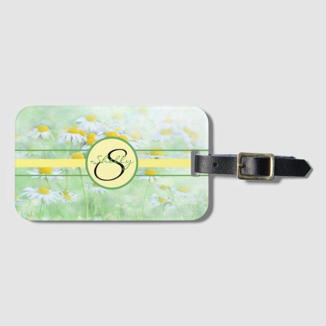 Etiqueta Para Maletas Monogrammed Floral Daisies (Anverso horizontal)
