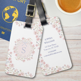 Etiqueta Para Maletas Monogrammed Pink Flowers and Lace Floral
