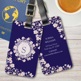 Etiqueta Para Maletas Monogrammed Pink Flowers and Lace Floral