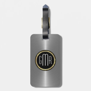 Etiqueta Para Maletas Monogramo Metálico Plata Acero inoxidable Look 2