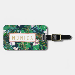 Etiqueta Para Maletas Monstruo de oro de Lilac verde tropical deja flore
