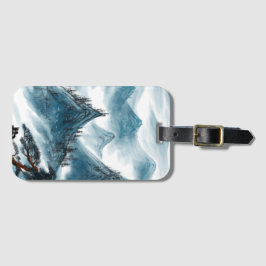 Etiqueta Para Maletas Montañas artísticas de color azul gris pintando Ch
