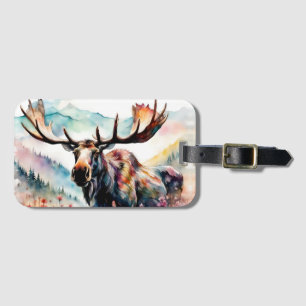 Etiqueta Para Maletas Moose in Wildflowers acuarela
