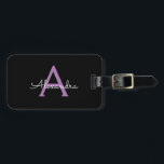 Etiqueta Para Maletas Morado Black Script Girly Monograma Nombre<br><div class="desc">Monograma negro y púrpura Añada su propio nombre Script Etiqueta de bolsa para el equipaje La etiqueta de la bolsa hace el dulce perfecto de 16 años,  boda,  ducha de novia,  ducha de bebé o regalo de soltera para alguien decorando su habitación con estilo.</div>
