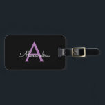Etiqueta Para Maletas Morado Black Script Girly Monograma Nombre<br><div class="desc">Monograma negro y púrpura Añada su propio nombre Script Etiqueta de bolsa para el equipaje La etiqueta de la bolsa hace el dulce perfecto de 16 años,  boda,  ducha de novia,  ducha de bebé o regalo de soltera para alguien decorando su habitación con estilo.</div>
