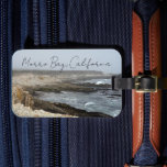 Etiqueta Para Maletas Morro Bay California Ocean Cliffs Photography<br><div class="desc">A foggy overcast day in Morro Bay California with the ocean waves hitting the rocks on the shore in this beach photograph souvenir. This seaside travel photo luggage tag features black cursive script above the beach rocks and grey sky.</div>