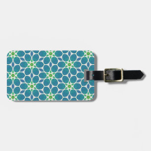 Etiqueta Para Maletas Mosaico floral de estampado floral verde azul verd
