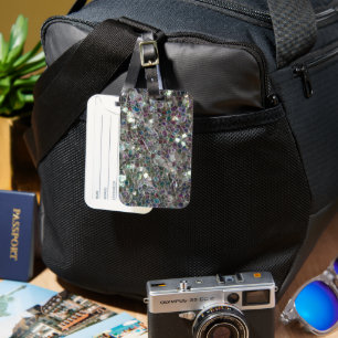 Etiqueta Para Maletas Mosaico plateado espumoso y colorido