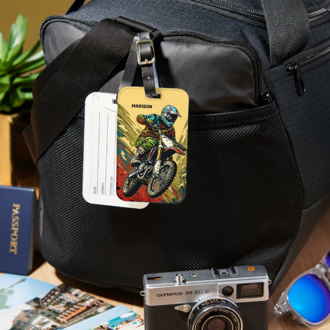 Etiqueta Para Maletas Motocross de nombre personalizado (Anverso & Reverso)