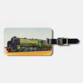 Etiqueta Para Maletas Motor verde del ferrocarril del vintage