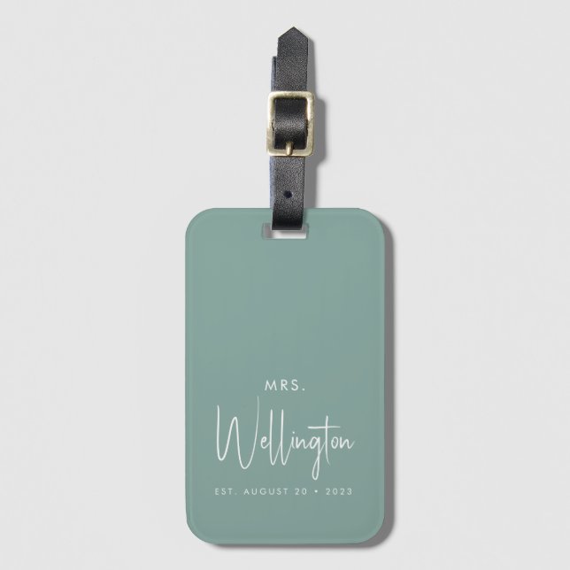 Etiqueta Para Maletas Mrs Script Custom Name New Honeymoon (Anverso vertical)
