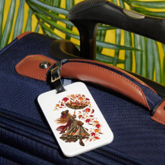 Etiqueta Para Maletas Mujer caprichosa de otoño con paraguas al revés