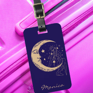 Etiqueta Para Maletas Mujer celestial luna y estrellas, boho, elegante o