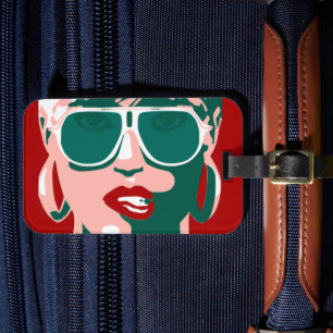 Etiqueta Para Maletas Mujer de arte pop con gafas de sol blancas mordien