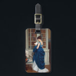 Etiqueta Para Maletas Mujer en azul leyendo un libro<br><div class="desc">Una mujer de traje azul ha dejado al fiesta para ir a la biblioteca.</div>