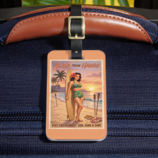 Etiqueta Para Maletas Mujer Hawaiana Estilo Retro Pin Up | Personalizar