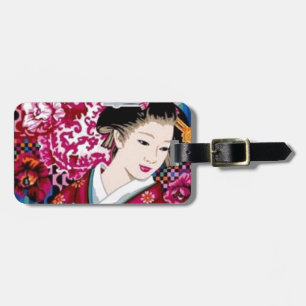 Etiqueta Para Maletas Mujer japonesa en kimono
