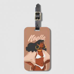 Etiqueta Para Maletas Mujer negra, bikini blanco, listo para la playa