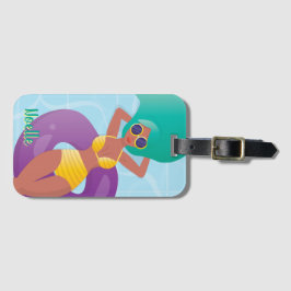 Etiqueta Para Maletas Mujer negra descansando en el estanque