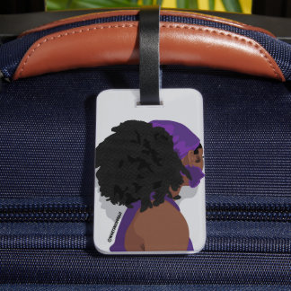 Etiqueta Para Maletas Mujer negra estética con cabello natural